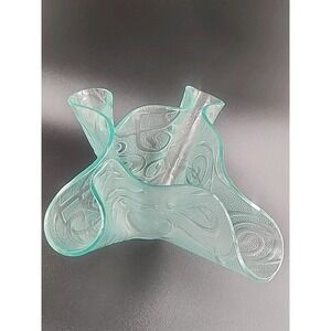 Josephine Signed Art Glass Handkerchief Bowl Seafoam Green Textured Swirl Center